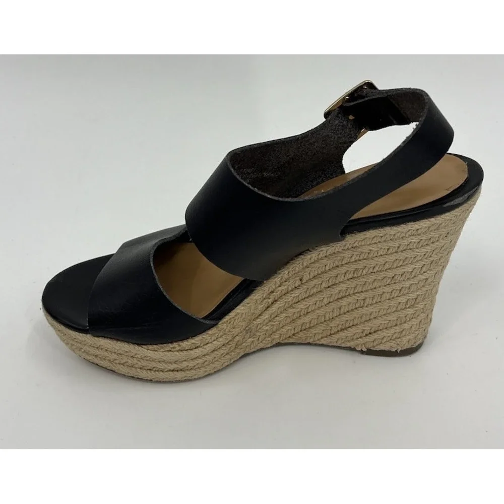 J. Crew Espadrille Wedge Platform Heel Sandals Size 8 Black
